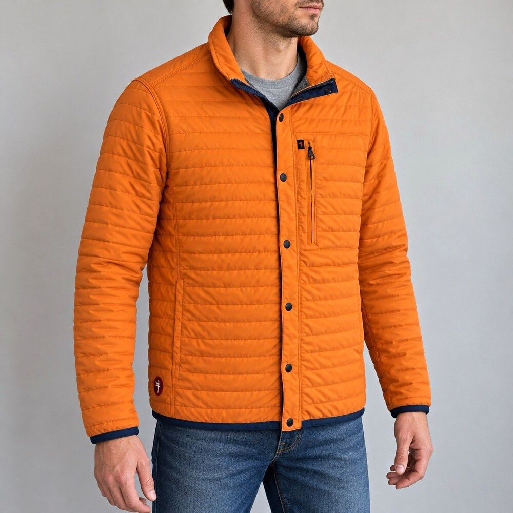 Relwen Windzip Jacket Mens Small Citrus Orange Quilted Insulated Full Zip Snap